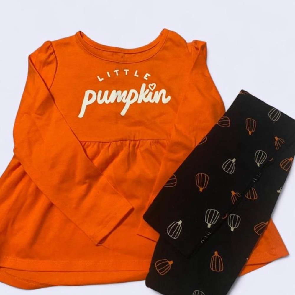 Orange 'Little Pumpkin' Top and Black Leggings Set